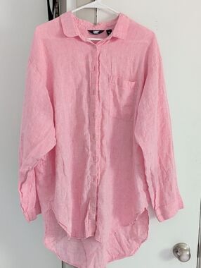 Lands' End Pink Linen Blend Button-Down